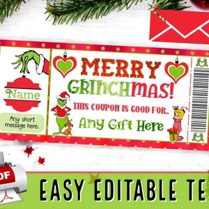 SOFORT BEARBEITEN Frohe Grinchmas Weihnachten Coupon Zertifikat | Erleben Sie Schenken | Max Lou Surprise Reveal From Santa Template PDF - #2