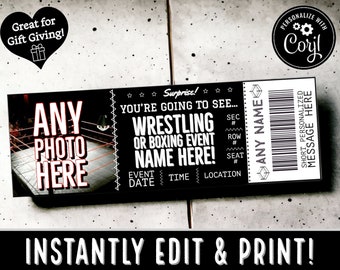 INSTANTLY EDIT Wrestling or Boxing Event Ticket Stub Template | Gift Professional Tickets for Christmas | Gift Souvenir | Print pdf Email
