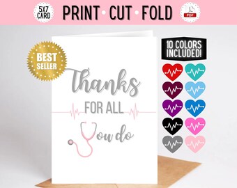 PRINTABLE Blank Medical THANK YOU Card | Print pdf Standard Paper | Instant Download | Doctor, Nurse, Hospital Labor and Delivery, ob | Pink