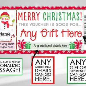 INSTANTLY EDIT Snowman Snowflakes Candy Cane Christmas Voucher Coupon Gift Certificate Ticket Girls Boys Printable pdf Template 26 image 2