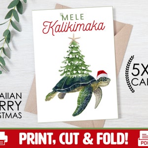 Hawaiianische Meeresschildkröte Weihnachtskarte Karte | 5x7 Klappkarte | Druck auf Standardpapier | Herunterladen | Mele Kalikimaka | Hawaii-Überraschung