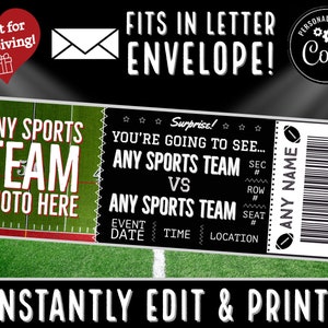 SOFORT BEARBEITEN Fußball Spiel Ticket Stub Vorlage Geschenk Souvenir | Weg, Professionelle Sport-Eintrittskarten Weihnachten zu schenken | Drucken | E-Mail-Versand