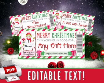 INSTANTLY EDIT Snowman Candy Cane Stripes Christmas Voucher Coupon Gift Certificate Ticket | Girls Boys Kids | Printable pdf Template #27