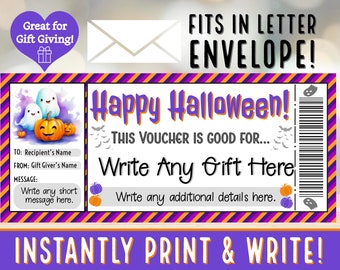 INSTANTLY PRINT & WRITE Halloween Pumpkins and Ghosts Voucher Coupon Gift Certificate | Party Trick or Treat Gifts | Kids pdf Printable - #3
