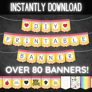 Bandeirinhas de lápis para impressão | Decoração personalizada para festa em sala de aula, formatura, quadro de avisos, primeiro e último dia de aula | Download instantâneo em PDF