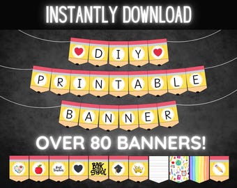 PRINTABLE Pencil Banner Bunting | Custom Classroom Party Decor, Graduation, Bulletin Board, First Last Day of School | PDF Instant Download