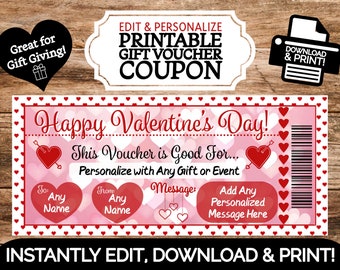PERSONALIZED Editable Valentines Day Gift Voucher I Experience Coupon, Date Certificate Surprise Reveal Husband, Wife, Boyfriend, Girlfriend