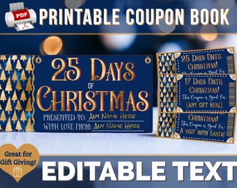 INSTANTLY EDIT 25 Days of Christmas Advent Countdown Coupons l Printable PDF Book of Gift Certificates for Experiences l Men, Kids, Teens