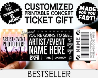 PERSONALIZED Concert or Event Ticket Stub Gift Souvenir | Print | Email Delivery | Ways to Gift Tickets Birthday | Digital Surprise Reveal