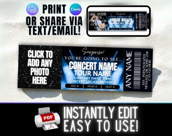 INSTANTLY EDIT Novelty Concert Ticket Stub | Printable Template | Personalized Birthday Graduation Christmas Gift Ideas | Print or Text! #2
