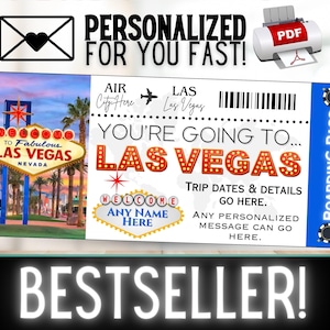 PERSONALISIERT FÜR SIE Las Vegas Travel Boarding Pass Ticket Geschenk Souvenir | Überraschung Weihnachten Urlaub Geburtstag Idee Gutschein | Druckbare pdf