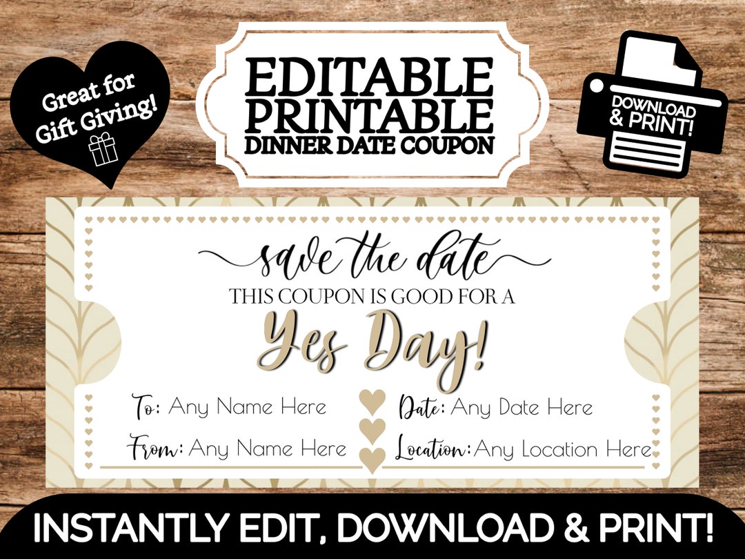INSTANT EDITABLE Personalized Yes Day Birthday Gift Certificate Coupon INSTANT EDITABLE Personalized Yes Day Birthday Gift Certificate Coupon
