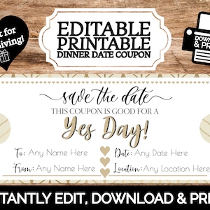 INSTANT EDITABLE Personalized Yes Day Birthday Gift Certificate Coupon Voucher | Edit & Print Template | Valentines Day Kids, Teen Gifts