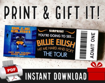 INSTANTLY PRINT Billie Concert Ticket Stub Gift Souvenir | Soft and Hard Tour | Gift Concerts Birthday Christmas | Printable pdf Surprise