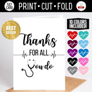 AFDRUKBARE blanco medische bedankkaart | pdf | Afdrukken op standaardpapier | Direct downloaden | Dokter, verpleegkundige, ziekenhuis, hospice | 5 x 7 groet
