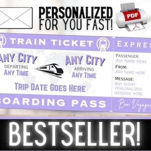 PERSONNALISÉ POUR VOUS Voyage en train, carte d'embarquement, billet cadeau souvenir | Bon cadeau d'idée d'anniversaire pour les vacances de Noël surprise | PDF imprimable