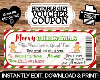 INSTANT EDITABLE Christmas Voucher Coupon for Experience Gift Giving | Edit & Print | Printable Template Surprise Reveal From Santa Diy IoU