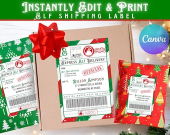 EDITABLE Custom Elf Shipping Postage Label Template | Printable Christmas North Pole Mail | Personalized Gift Ideas | Easy to Edit PDF