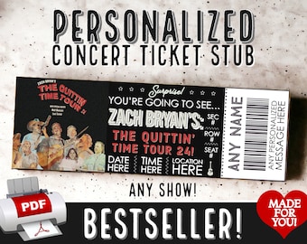 PERSONALIZED FOR YOU Concert Ticket Stub Gift Souvenir | Email Delivery | Ways to Gift Concerts Birthday Christmas | Printable pdf Surprise