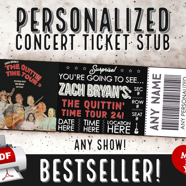 PERSONALIZED FOR YOU Concert Ticket Stub Gift Souvenir | Email Delivery | Ways to Gift Concerts Birthday Christmas | Printable pdf Surprise