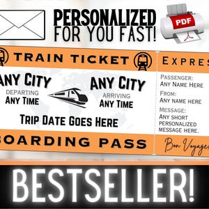 PERSONNALISÉ POUR VOUS Voyage en train, carte d'embarquement, billet cadeau souvenir | Bon cadeau d'idée d'anniversaire pour les vacances de Noël surprise | PDF imprimable