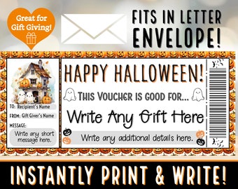 INSTANTLY PRINT & WRITE Halloween Haunted House and Ghosts Voucher Coupon Gift Certificate | Party Trick or Treat | Kids pdf Printable - #6