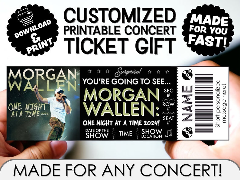 PERSONALIZED FOR YOU Concert or Event Ticket Stub Gift Souvenir Print Email Delivery Ways to Gift Concerts Birthday pdf Surprise image 1