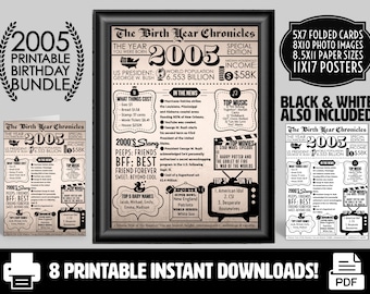 2005 PRINTABLE Vintage Newspaper Year You Were Born Birthday Bundle | Card Printout Poster Gifts Him Her | What Happened in 2005 Party Decor