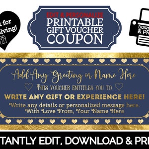 EDITABLE Personalized Valentines Day, Anniversary or Birthday Gift Certificate Coupon Book Voucher for Him or Her | Printable Template DIY