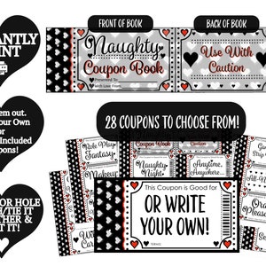 Printable Naughty Coupon Book for Christmas, Anniversary Gift for Husband, Wife, Girlfriend, Boyfriend Kinky Gift Certificate Coupons image 2