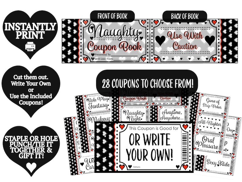 Printable Naughty Coupon Book for Christmas, Anniversary Gift for Husband, Wife, Girlfriend, Boyfriend Kinky Gift Certificate Coupons image 2