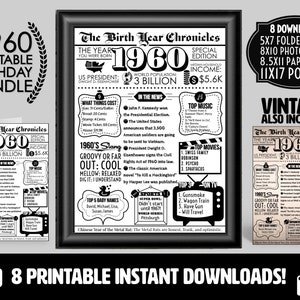 1960 PRINTABLE Vintage Newspaper Year You Were Born Birthday Bundle | Card Printout Poster Gifts Him Her | What Happened in 1960 Party Decor
