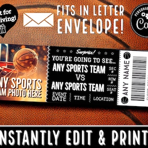 SOFORT BEARBEITEN Basketball Spiel Ticket Stub Vorlage Geschenk Souvenir | Geschenk Professional Sports Tickets Weihnachten | Drucken | pdf Versand per E-Mail