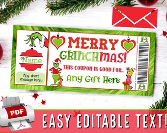 INSTANTLY EDIT Merry Grinchmas Christmas Coupon Certificate | Experience Gift Giving | Max Lou Surprise Reveal From Santa Template PDF - #1