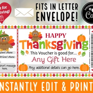 DIRECT BEWERKEN Thanksgiving Indiase Turkije Cadeaubon Coupon Certificaat Ervaring | Herfstverrassing voor volwassenen of kinderen | pdf Afdrukbaar - #7