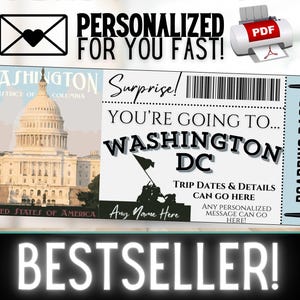 PERSONNALISÉ pour VOUS Washington DC Travel Boarding Pass billet cadeau souvenir | Idée d'anniversaire surprise pour les vacances de Noël | PDF imprimable