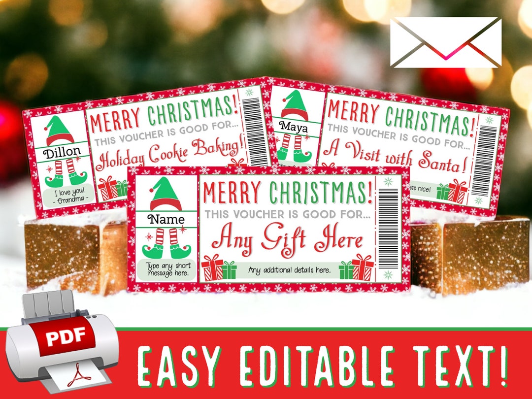 INSTANTLY EDIT Elf Christmas Voucher Coupon Gift Certificate Ticket