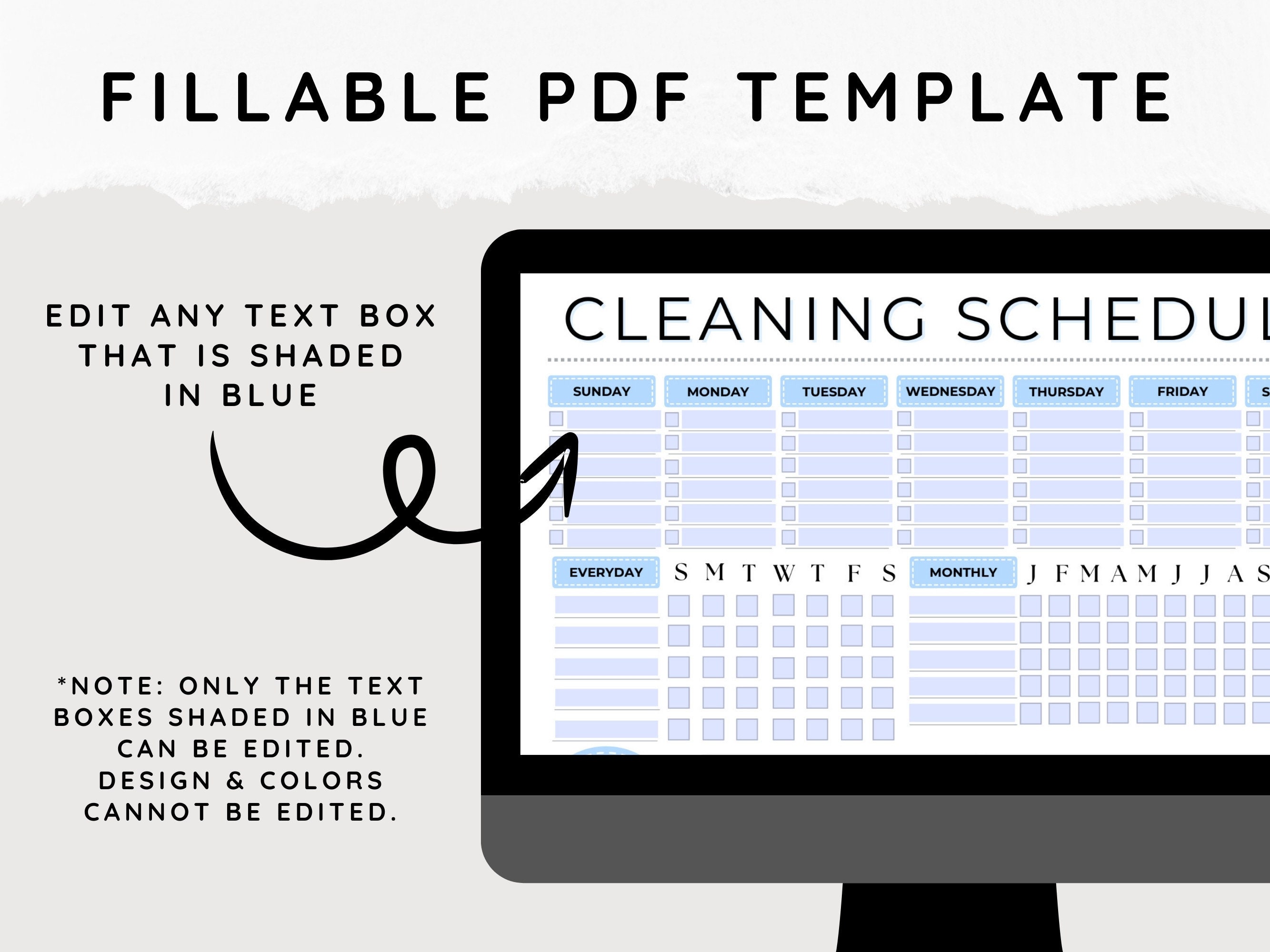 Cleaning Schedule Chart List | Fillable PDF | Planner Template ...