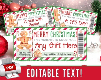 INSTANTLY EDIT Gingerbread Man and House Christmas Voucher Coupon Gift Certificate Ticket | Kids Adult Girls Boys Printable pdf Template #28