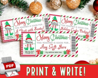 INSTANTLY PRINT & WRITE Elf Christmas Voucher Coupon Gift Certificate Ticket | Girls or Boys Elves Advent Idea Printable pdf Template - #25