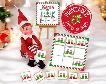 PRINTABLE Elf Game Board Scene Prop | Tic Tac Toe Christmas Party Favor | Print Instant Download PDF | DIY Last Minute Miniature Activity