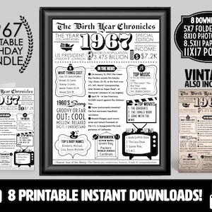 1967 PRINTABLE Vintage Newspaper Year You Were Born Birthday Bundle | Card Printout Poster Gifts Him Her | What Happened in 1967 Party Decor
