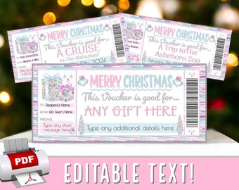 INSTANTLY EDIT Pink Christmas Presents Gift Voucher Coupon Gift Certificate | Girls, Women, Wife, Mom, Girlfriend pdf Printable Template #18