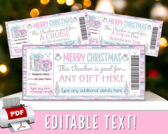 INSTANTLY EDIT Pink Weihnachtsgeschenk-Gutschein Coupon Geschenkgutschein | Mädchen, Frauen, Ehefrau, Mutter, Freundin pdf Druckvorlage #18