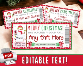 INSTANTLY EDIT Snowman Snowflakes Candy Cane Christmas Voucher Coupon Gift Certificate Ticket | Girls Boys | Printable pdf Template #26