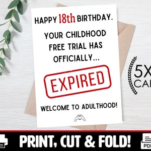 Lustige Karte zum 18.Geburtstag | 5x7 Klappkarte | Geschenk für Sie oder Ihn | Junge oder Mädchen | Sohn | Achtzehnte | PDF Sofort-Download und Druck