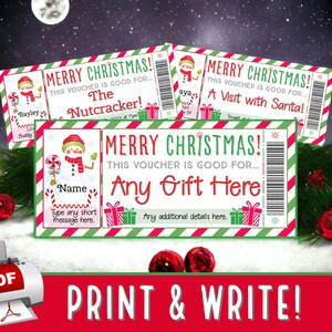 IMPRIMA E ESCREVA INSTANTANEAMENTE o boneco de neve Candy Cane Stripes Vale-presente com cupom de Natal | Meninas Meninos Adultos, modelo PDF para impressão #27