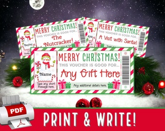 SOFORT PRINT & WRITE Schneemann Candy Cane Stripes Weihnachten Gutschein Coupon Geschenkgutschein | Mädchen Jungen Erwachsene, druckbare pdf Vorlage # 27