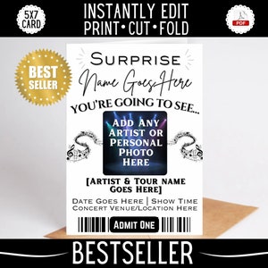 SOFORT BEARBEITEN Druckbare Konzertkarte Überraschungsgeschenk Souvenir 5x7 Karte | CANVA | Möglichkeiten, Konzerte zum Geburtstag Weihnachten zu schenken | Einfach zu machen