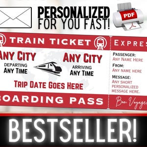 PERSONNALISÉ POUR VOUS Voyage en train, carte d'embarquement, billet cadeau souvenir | Bon cadeau d'idée d'anniversaire pour les vacances de Noël surprise | PDF imprimable